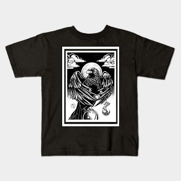 The Raven's Gift - White Outlined Version Kids T-Shirt by Nat Ewert Art